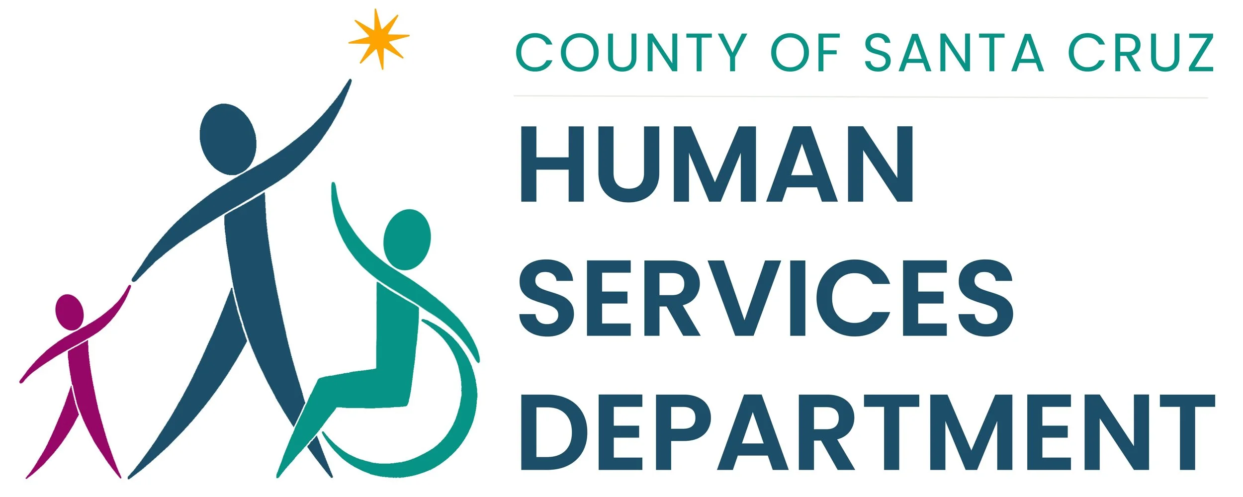 Logo for County of Santa Cruz Human Services Department showing stylized figures representing people, including one in a wheelchair, with a star at the top and the department name written to the right.