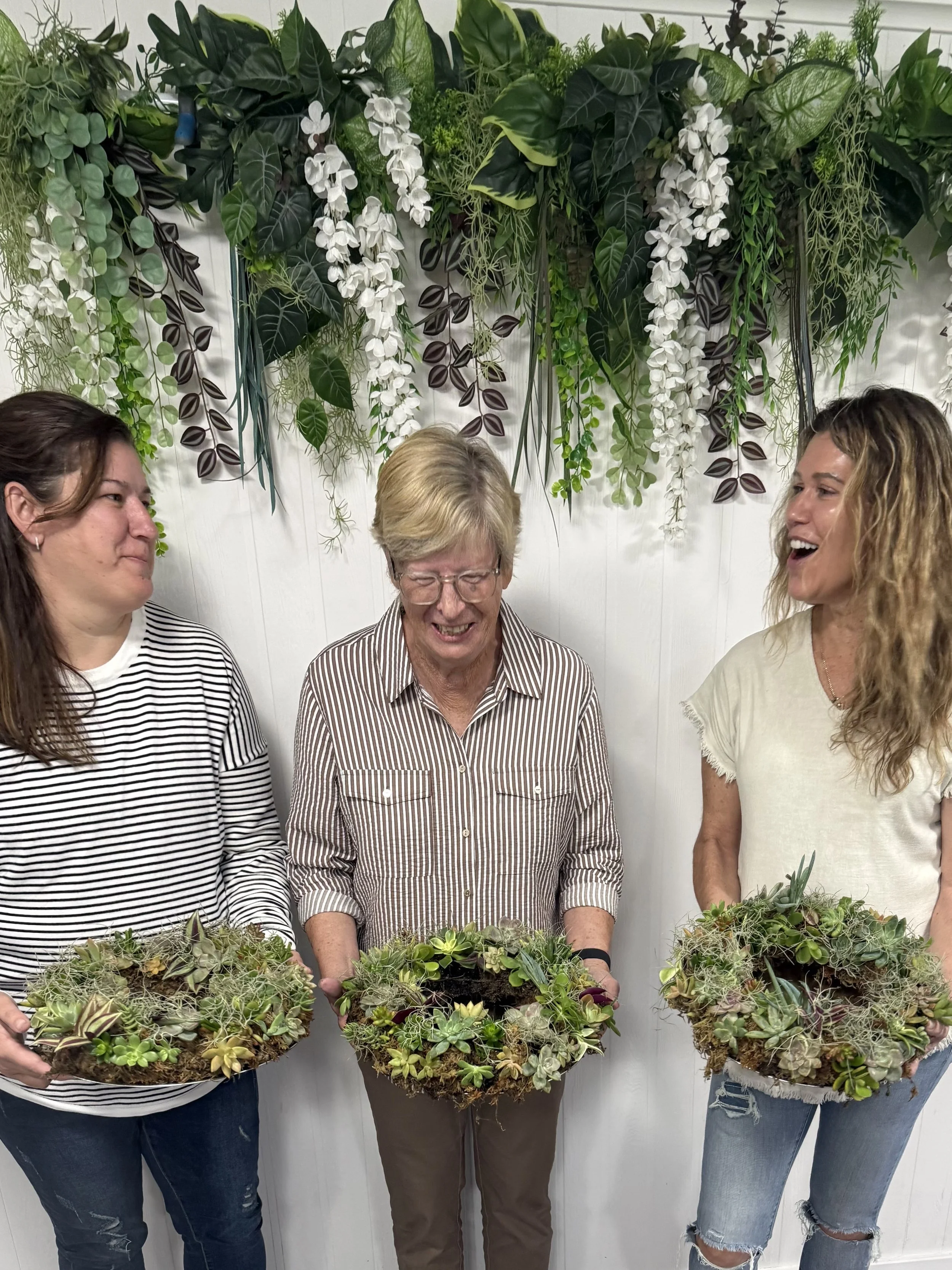 Handmade living succulent wreath created during a creative workshop in Lake Macquarie.