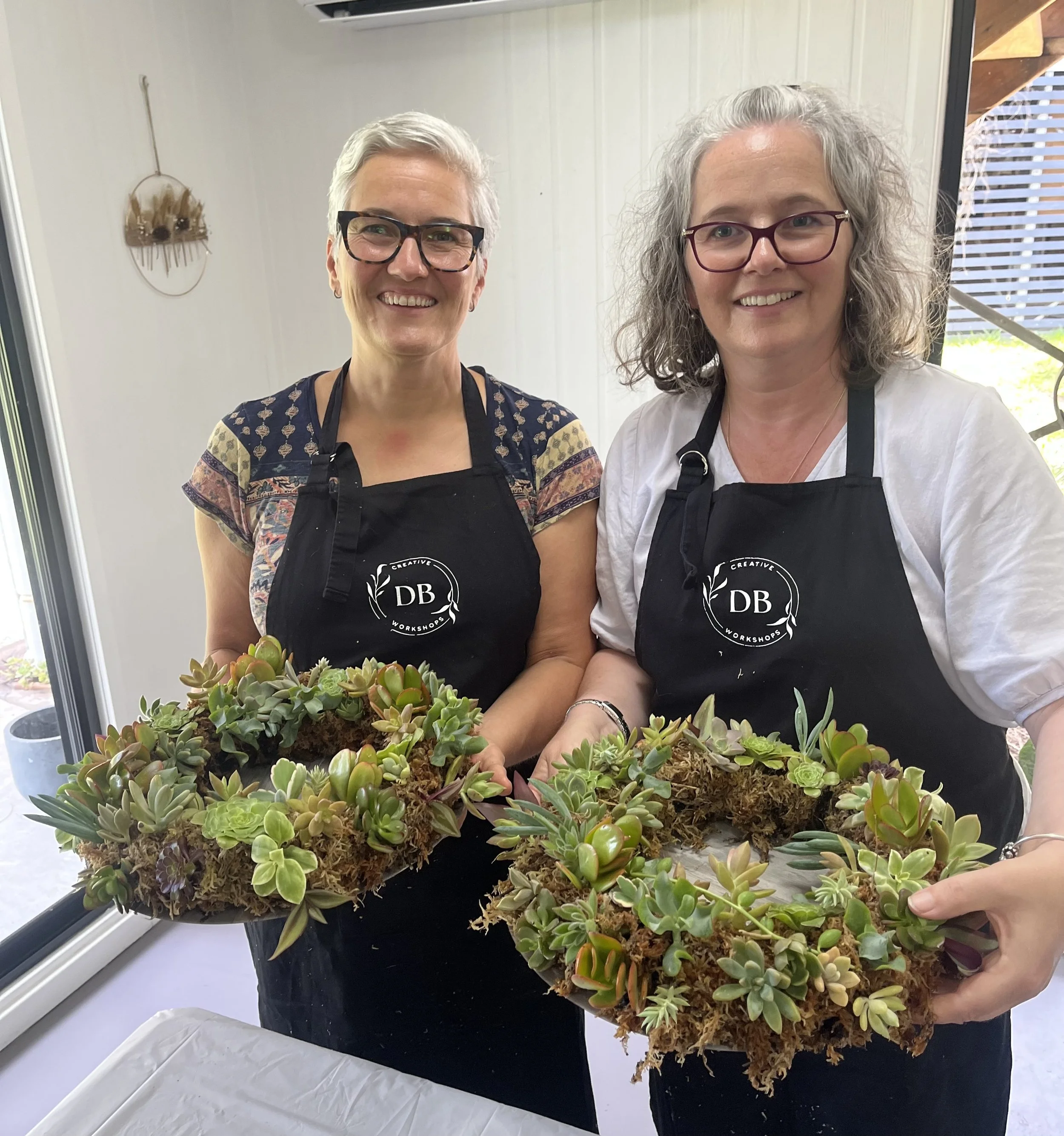 Handmade living succulent wreath created during a creative workshop in Lake Macquarie.
