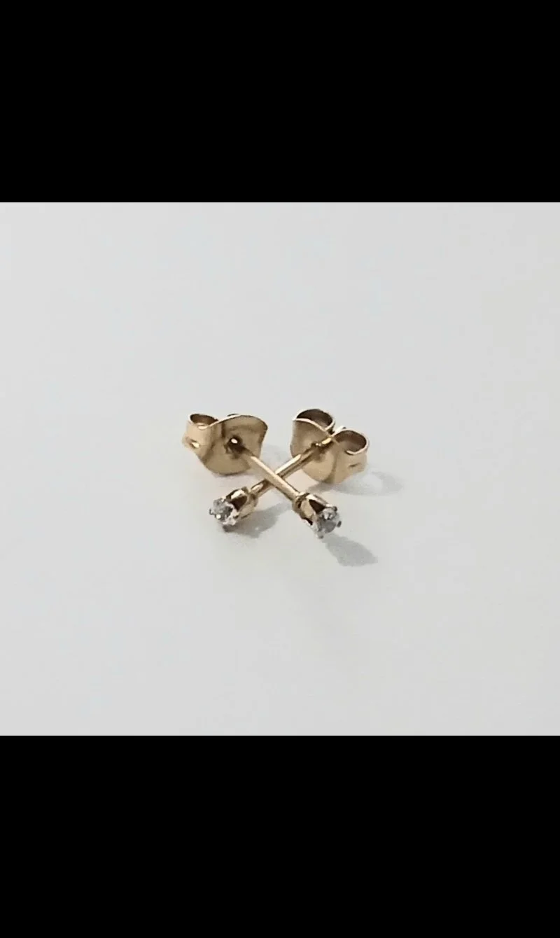 2mm Gold Colour Glit Plated Stainless Steel Clear CZ 11mm Post Earrings