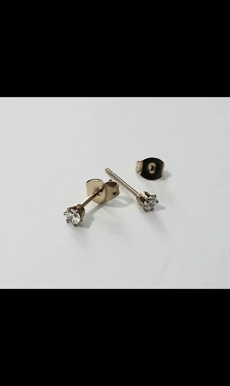 3mm Gold Colour Glit Plated Stainless Steel Clear CZ 11mm Post Earrings