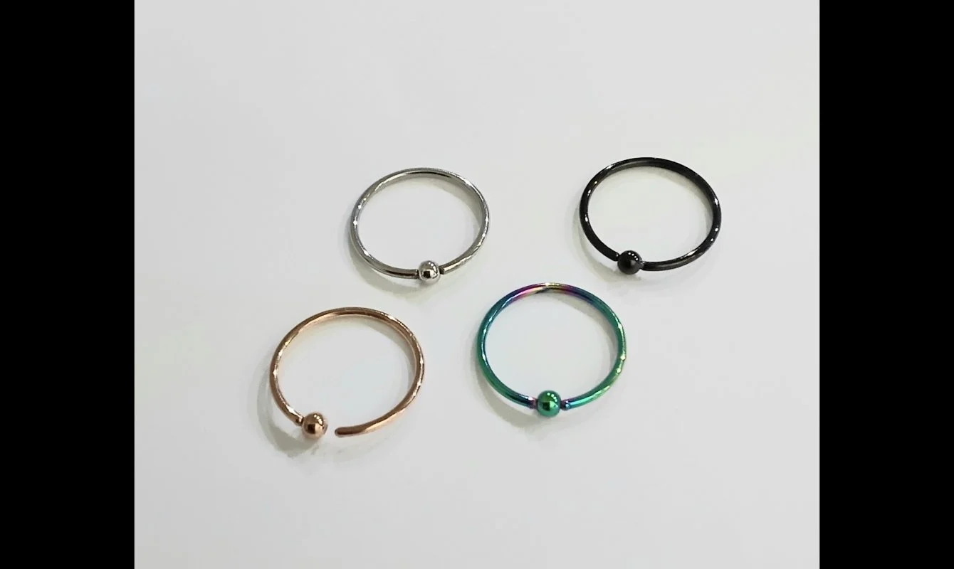 1 PC • Universal Piercing Hoops Stationed Ball Open Closure • Gold, Silver, Multi, Black