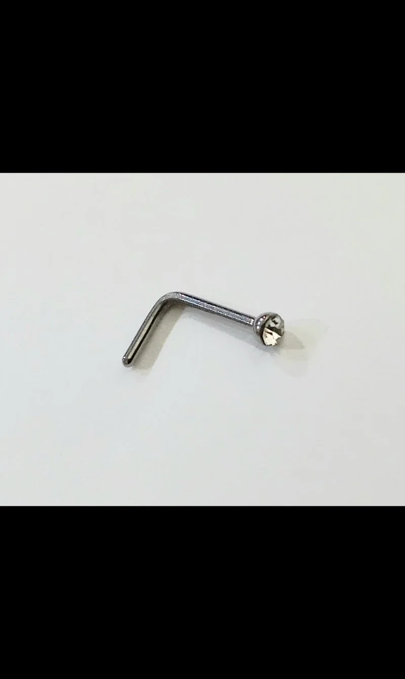 1PC • Clear CZ Crystal Silver Steel L-Shaped 20G Nose Pin