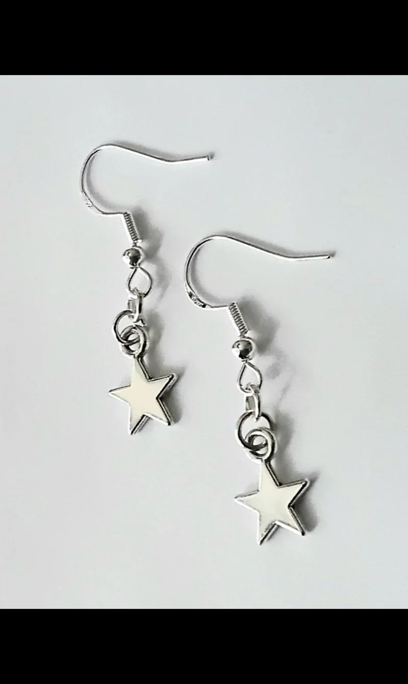 1 Pair • Silver Star Drop Earrings  925P Ear Wires