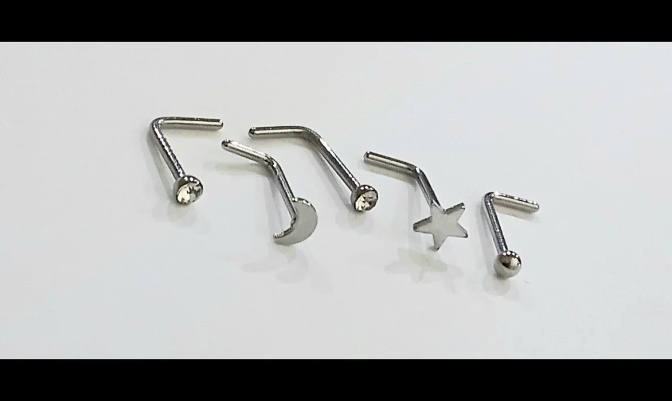 5PC • Silver Nose Pin Set • CZ Crystal, Star, Moon, Ball Tops • 20G