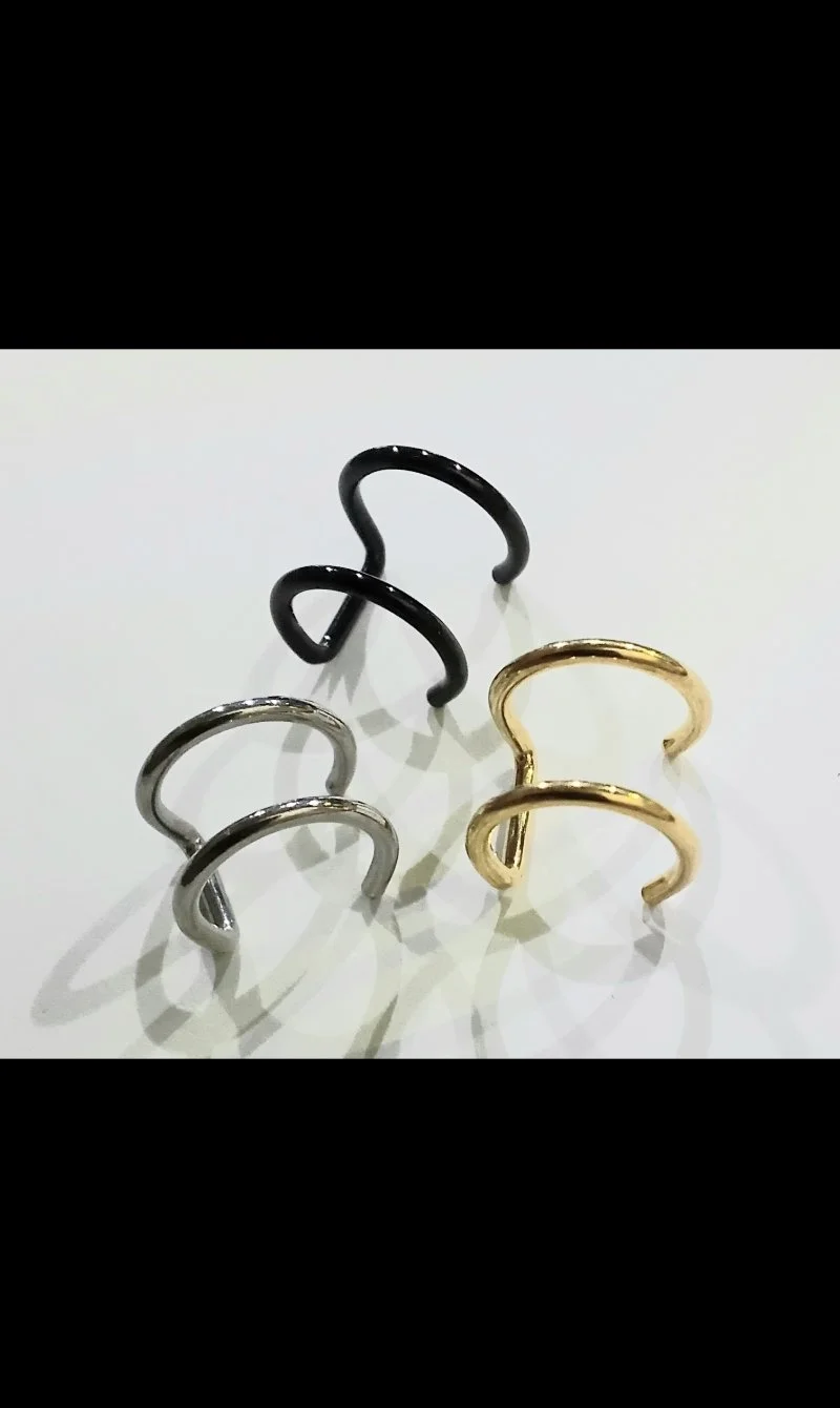 1PC/3PC • No Piercing • 1 PC / Package Of 3 Double Hoop Ear Cuffs, Nose Rings • Gold, Silver, Black • 10mm