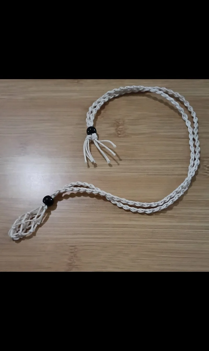 White crochet Gem Stone Holding Braided Cord Necklace