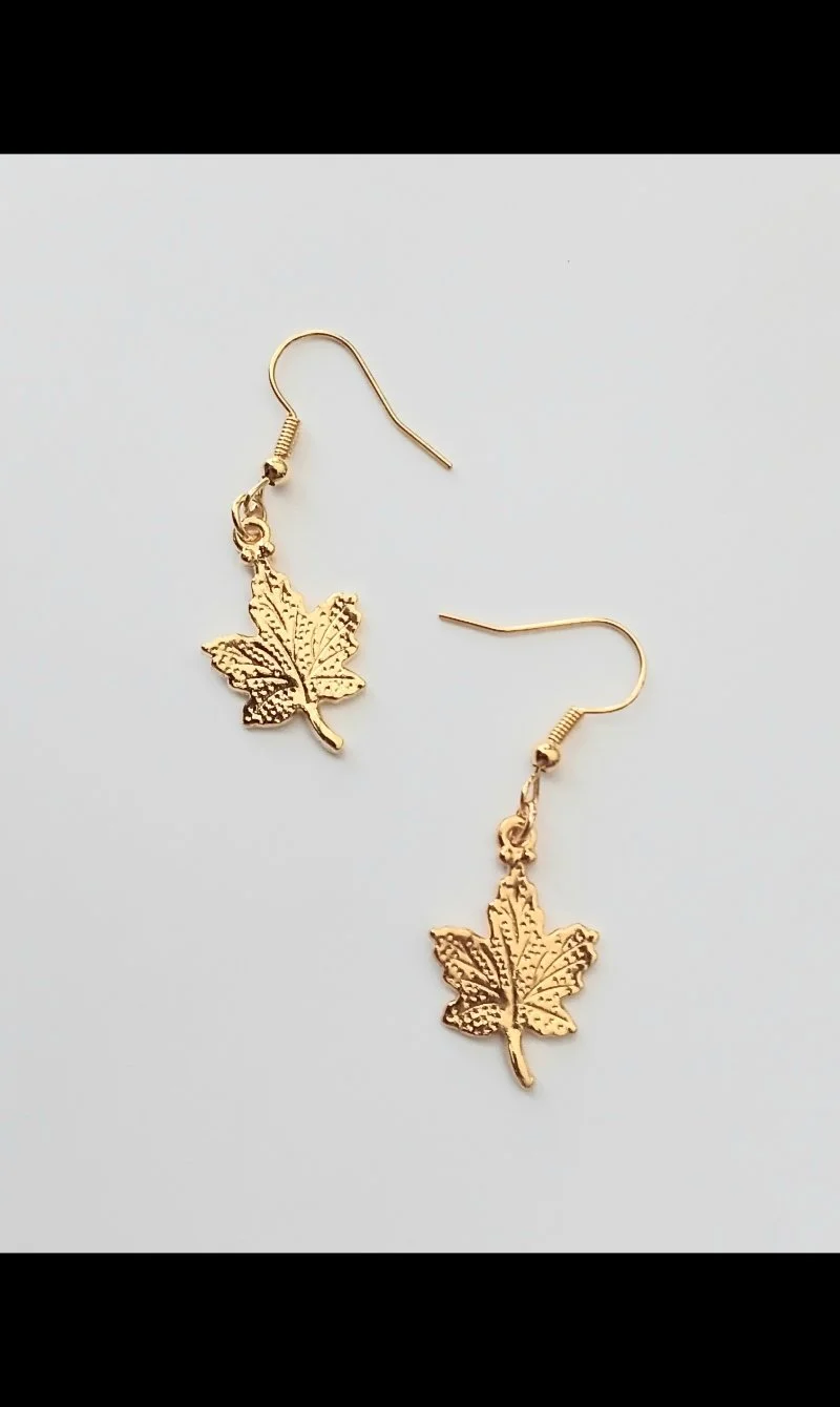 1 Pair • Gold Colour Maple Leaf Drop Earrings