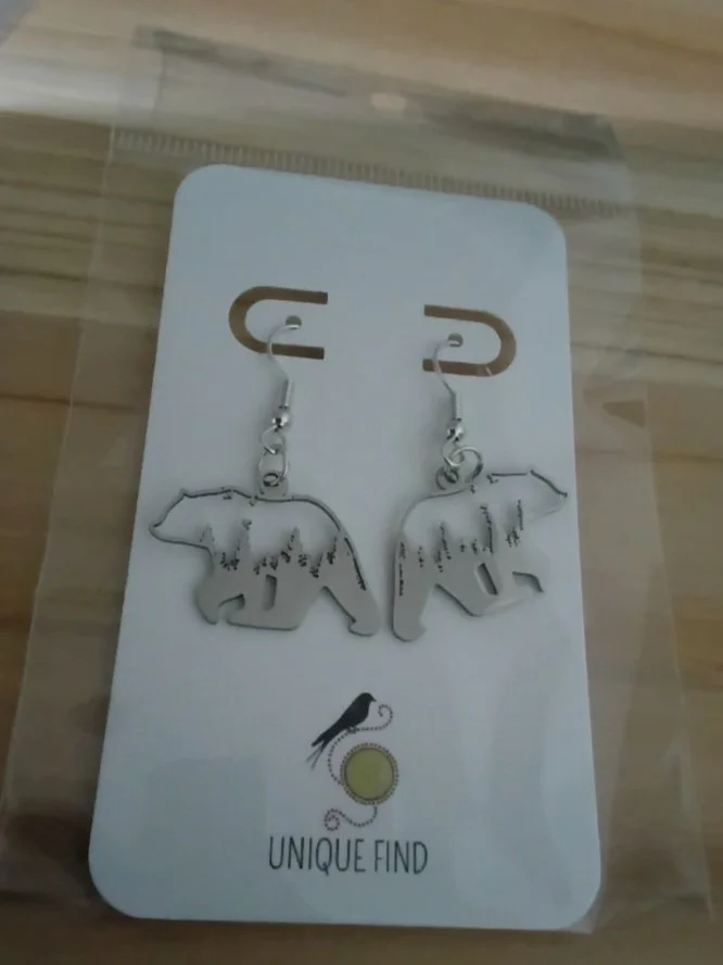 1 Pair • Silver Bear Drop Earrings Stainless Steel Ear Wires