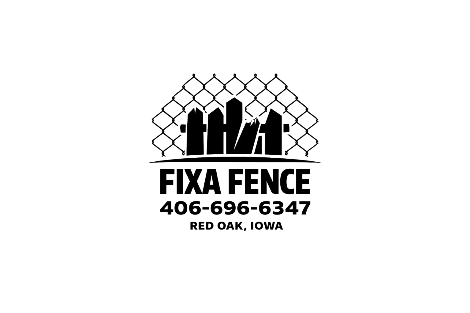Logo for Fixx Fence, featuring a stylized fence design with the company name and contact information.