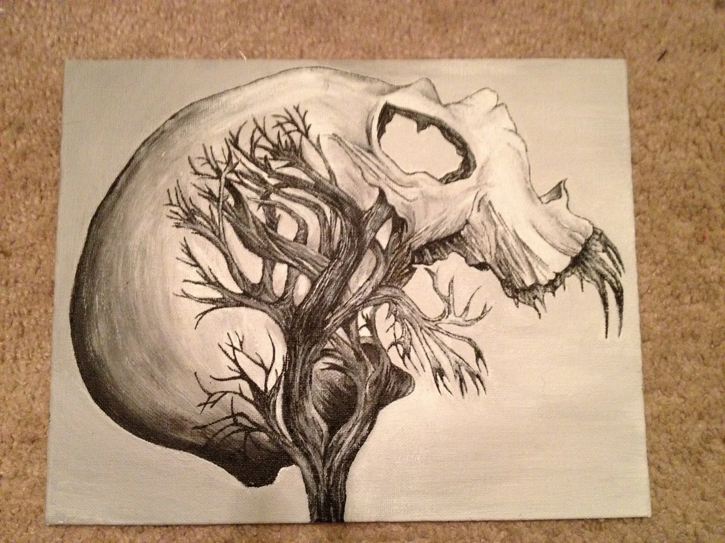 Captivating Acrylic Skull on Canvas - 9x11