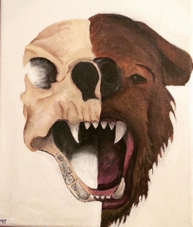 Dual Skull and Bear Acrylic Painting - 9x12
