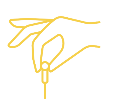 Line drawing of a hand holding a pen or stylus.