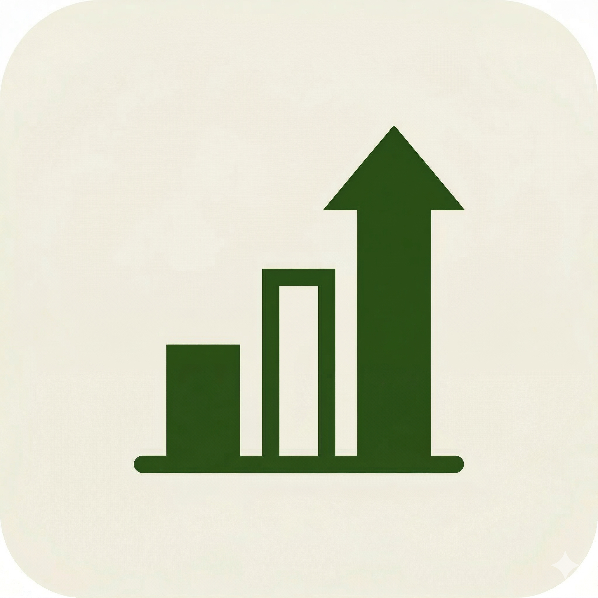 Green bar graph with ascending arrow indicating growth or increase.