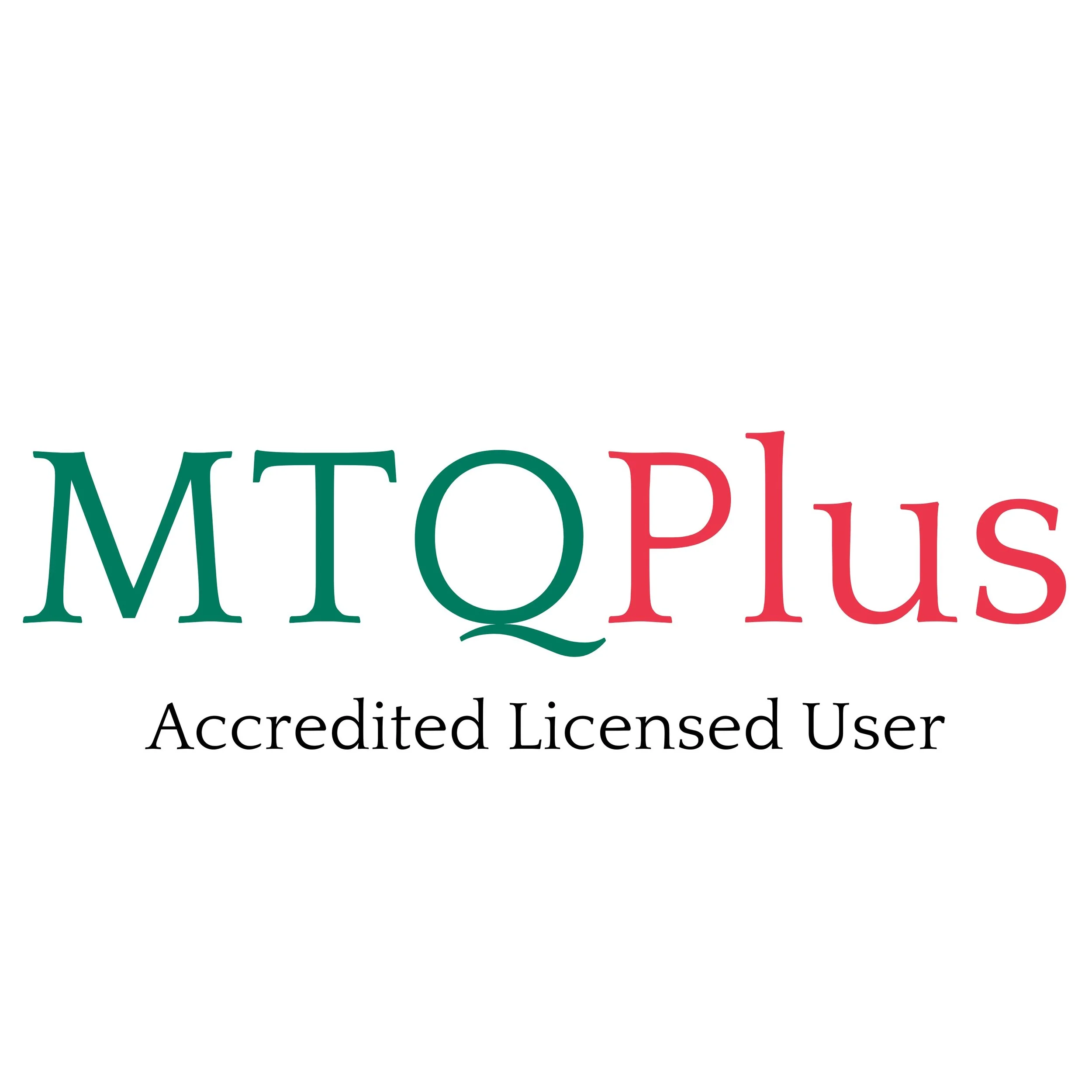 Logo with the text 'MTQPlus' in green and red, and 'Accredited Licensed User' in black underneath.