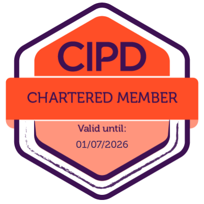 A badge with the text 'CIPD' at the top, 'Chartered Member' in the middle, and an expiration date of January 7, 2026, at the bottom.
