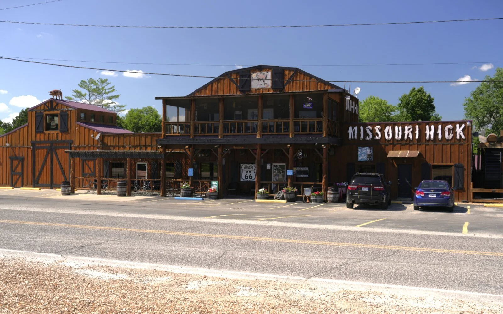 Rustic Missouri Hick Bar-B-Q restaurant on Historic Route 66 in Cuba, Missouri.
