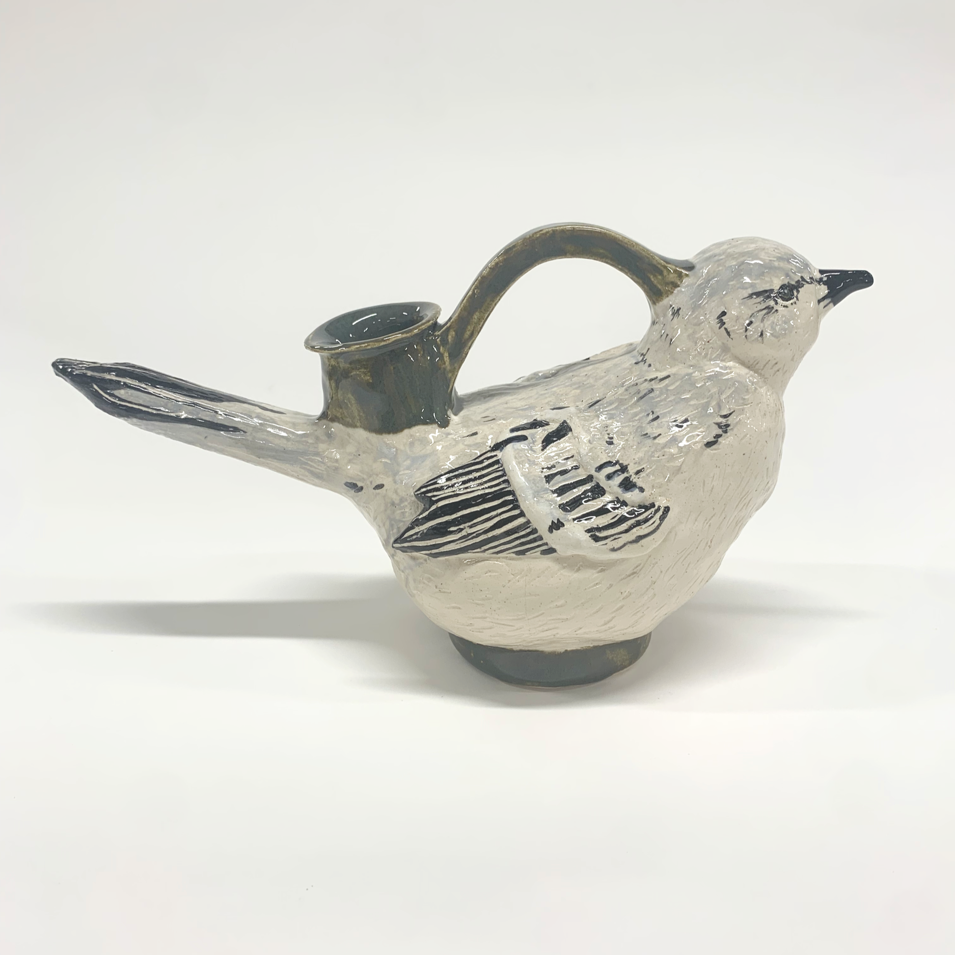 Mockingbird Askos, Glazed Stoneware, 6.5"H x 11.25"W x 4.5"D, 2023