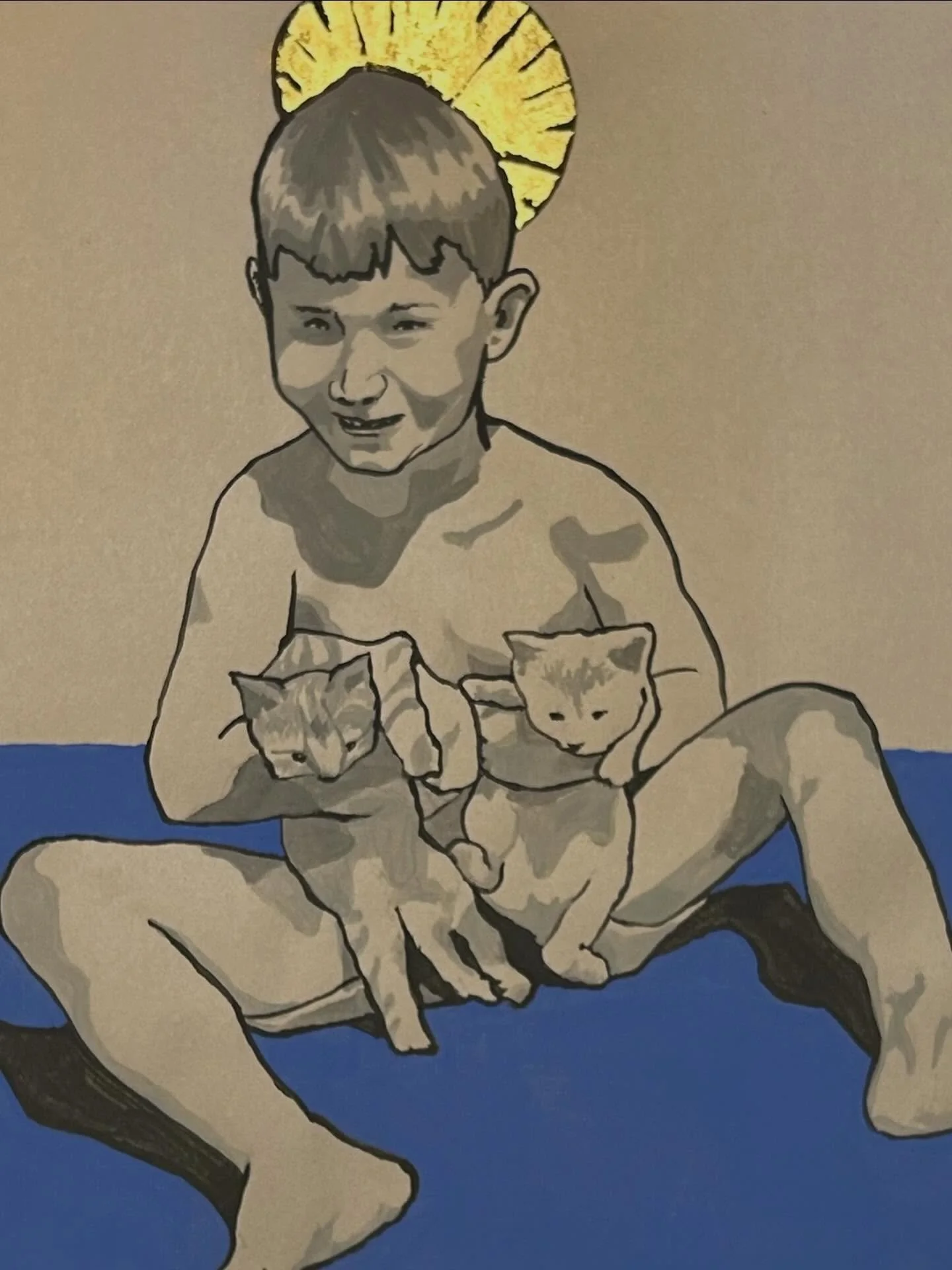 &ldquo;Skippy the Lionheart&rdquo;
10&rdquo; x 8.5&rdquo;
Ceramic Slip and 22k Gold Leaf on Newsprint
2025
.
.
.
Today my father would have been 79 in his earthly body. Skippy was a nickname given to him as a child, and the more photos of him I see i