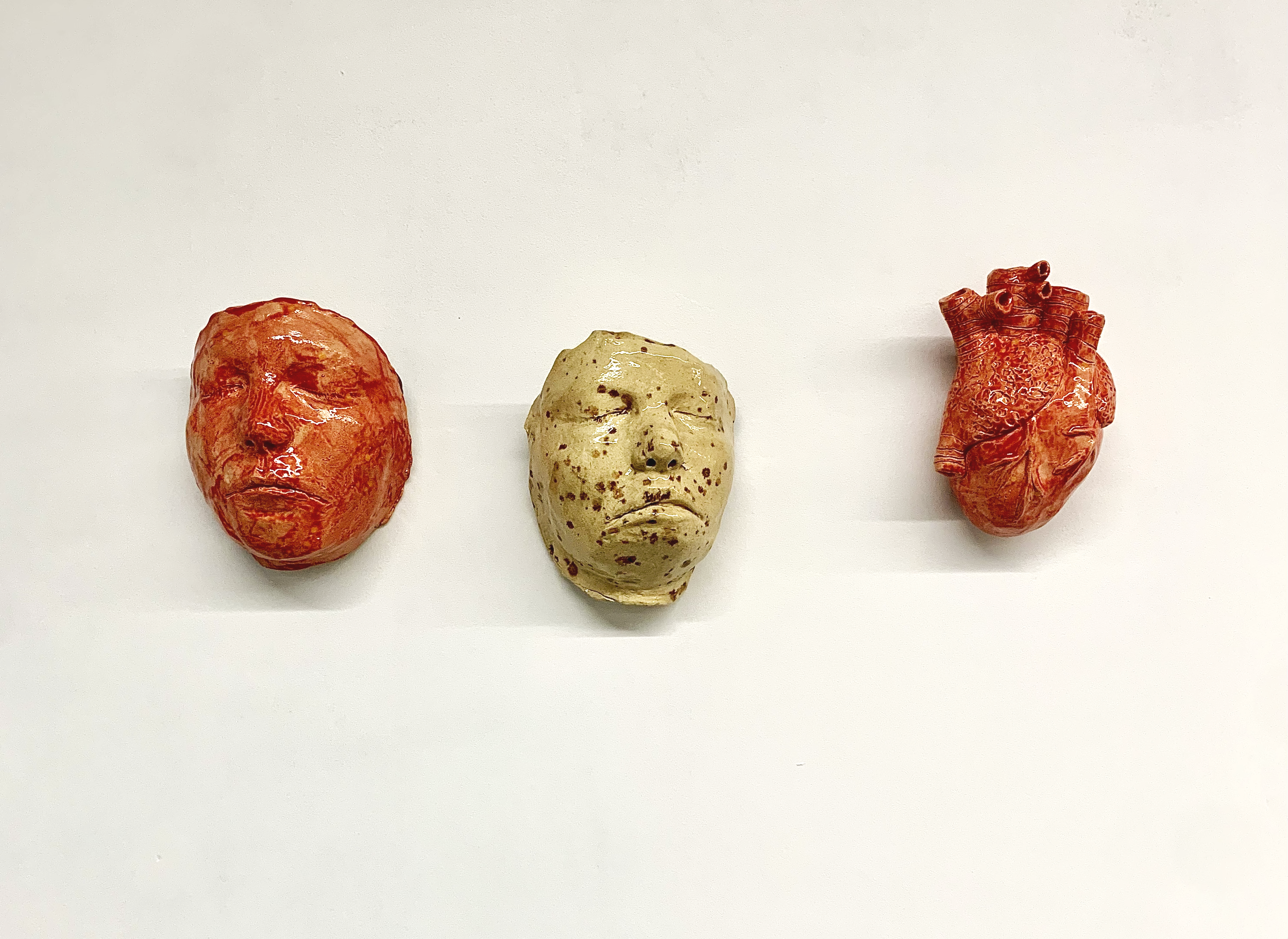 Heaven Beside You, Glazed Stoneware, Faces: 6.5"H x 5"W x 3.75"D, Heart: 7"H x 5"W x 3.5"D, 2023