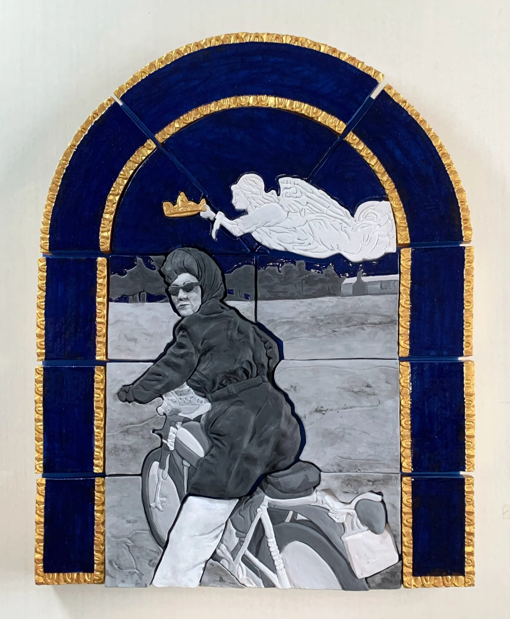 If Evelyn Could Jump the Ditch, I Knew I Could Too, Glazed and Painted Earthenware, 29"H x 23"W x 2.5"D, 2025