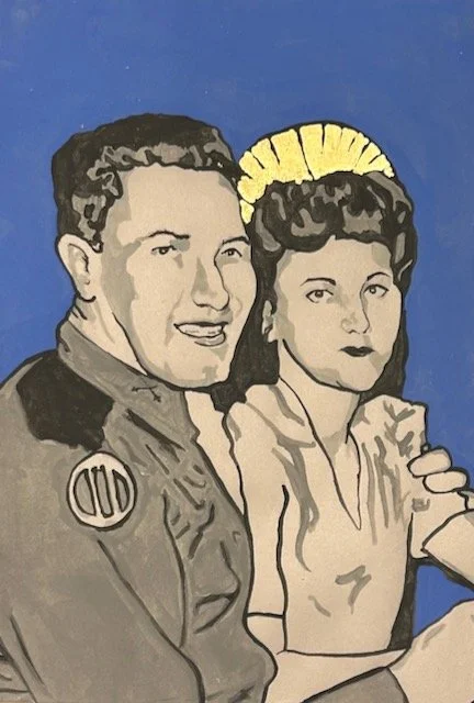 Hey Joe, Ceramic Slip and 22k Gold Leaf on Newsprint, 12.5"H x 8.5"W, 2025