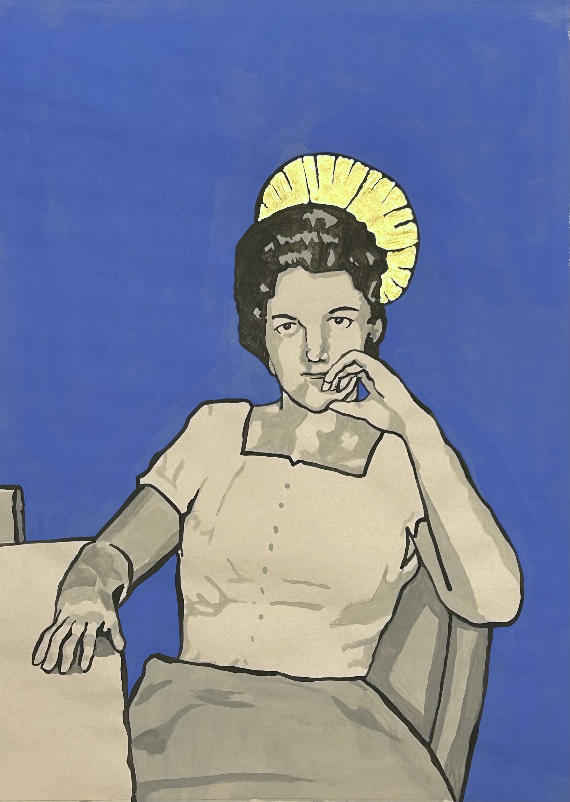 Dammit Diane, Ceramic Slip and 22k Gold Leaf on Newsprint, 14.5"H x 10.5"W, 2025