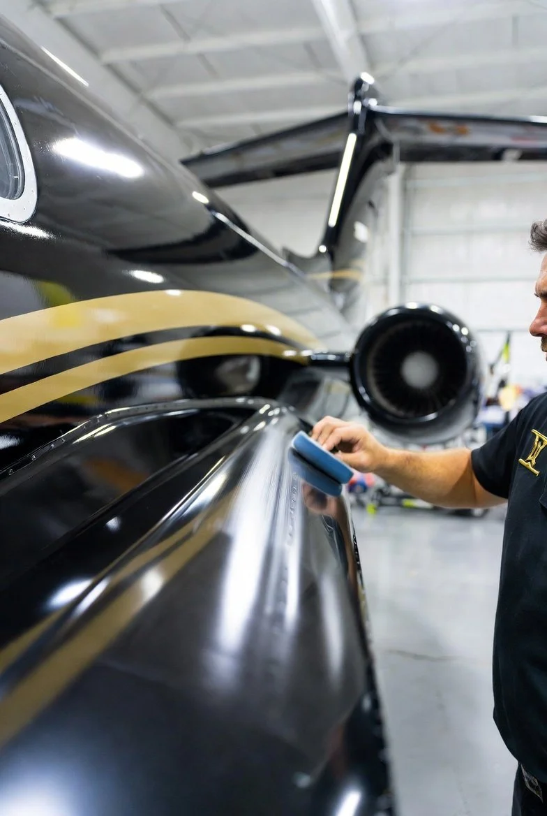 aircraft ceramic coating and brightwork polishing private jet Southern California Brightwing Aviation Detailing