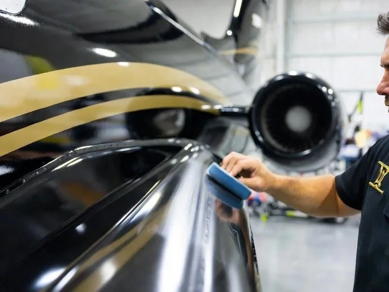 aircraft ceramic coating and brightwork polishing private jet Southern California Brightwing Aviation Detailing