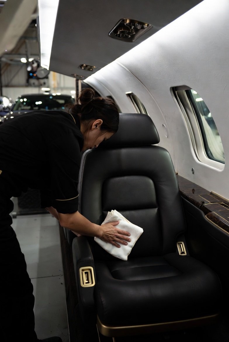aircraft interior detailing private jet cabin cleaning Los Angeles Brightwing Aviation Detailing