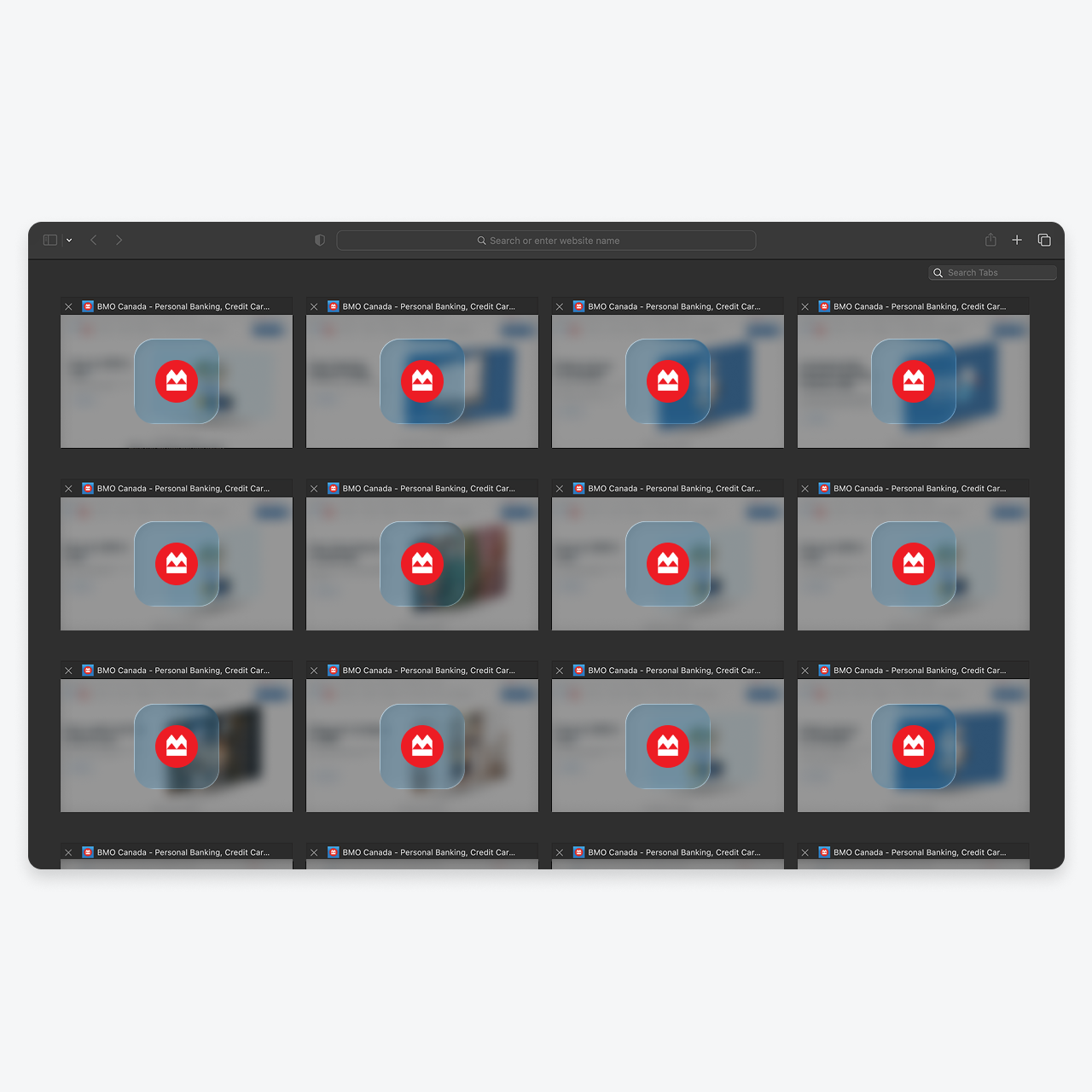 browser depicting multiple BMO.com tabs, demonstrating the quantity of page audits that were completed