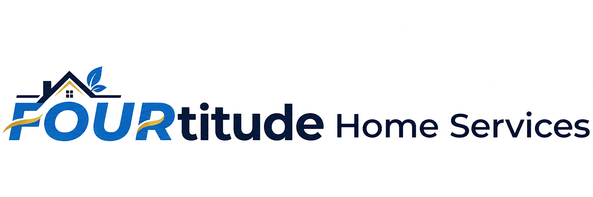 FOURtitude Home Services logo featuring a house with a roof, a window, and a leaf, with the text "FOURtitude Home Services" in blue and black.