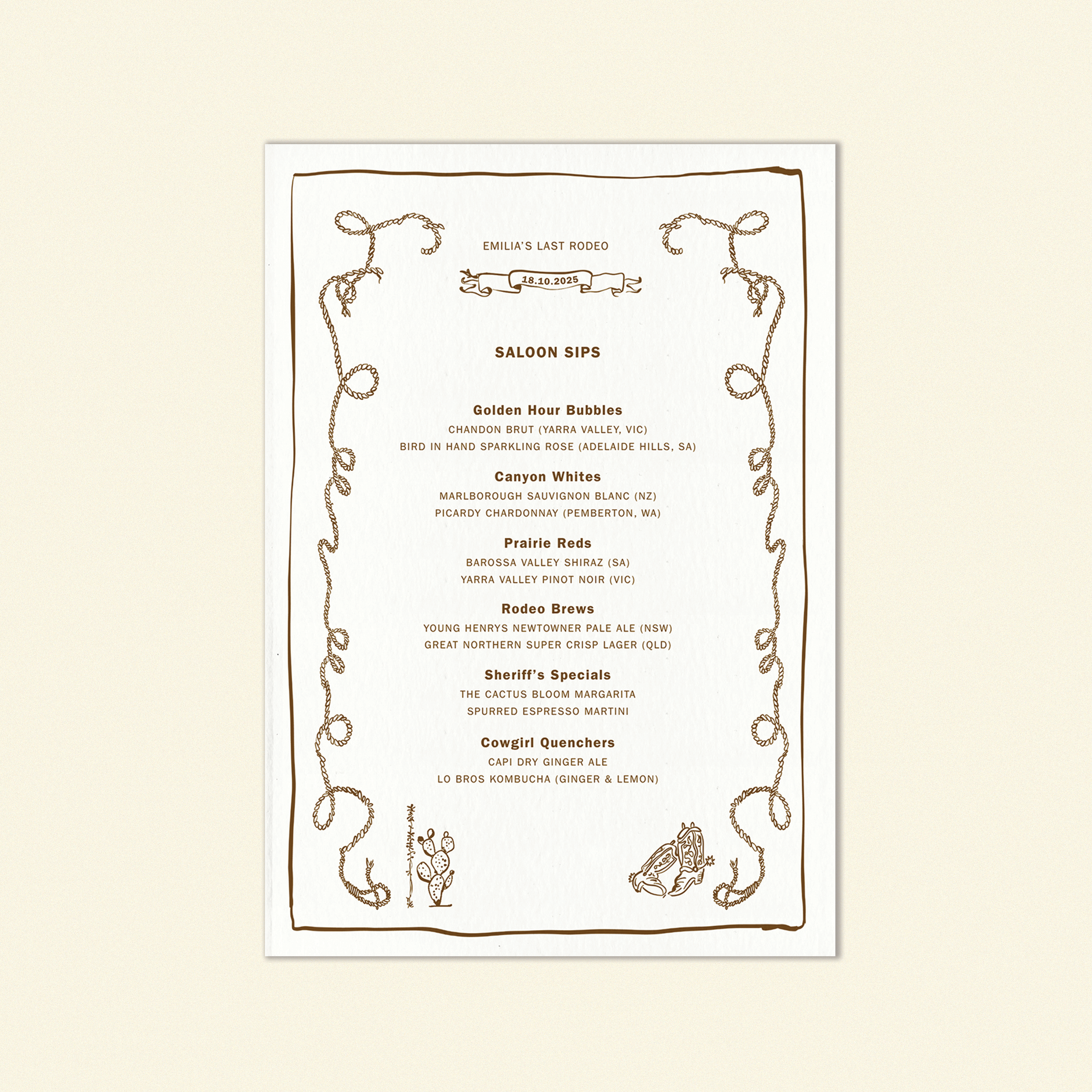 Spritz & Spurs Beverage Menu White Template (Option B)