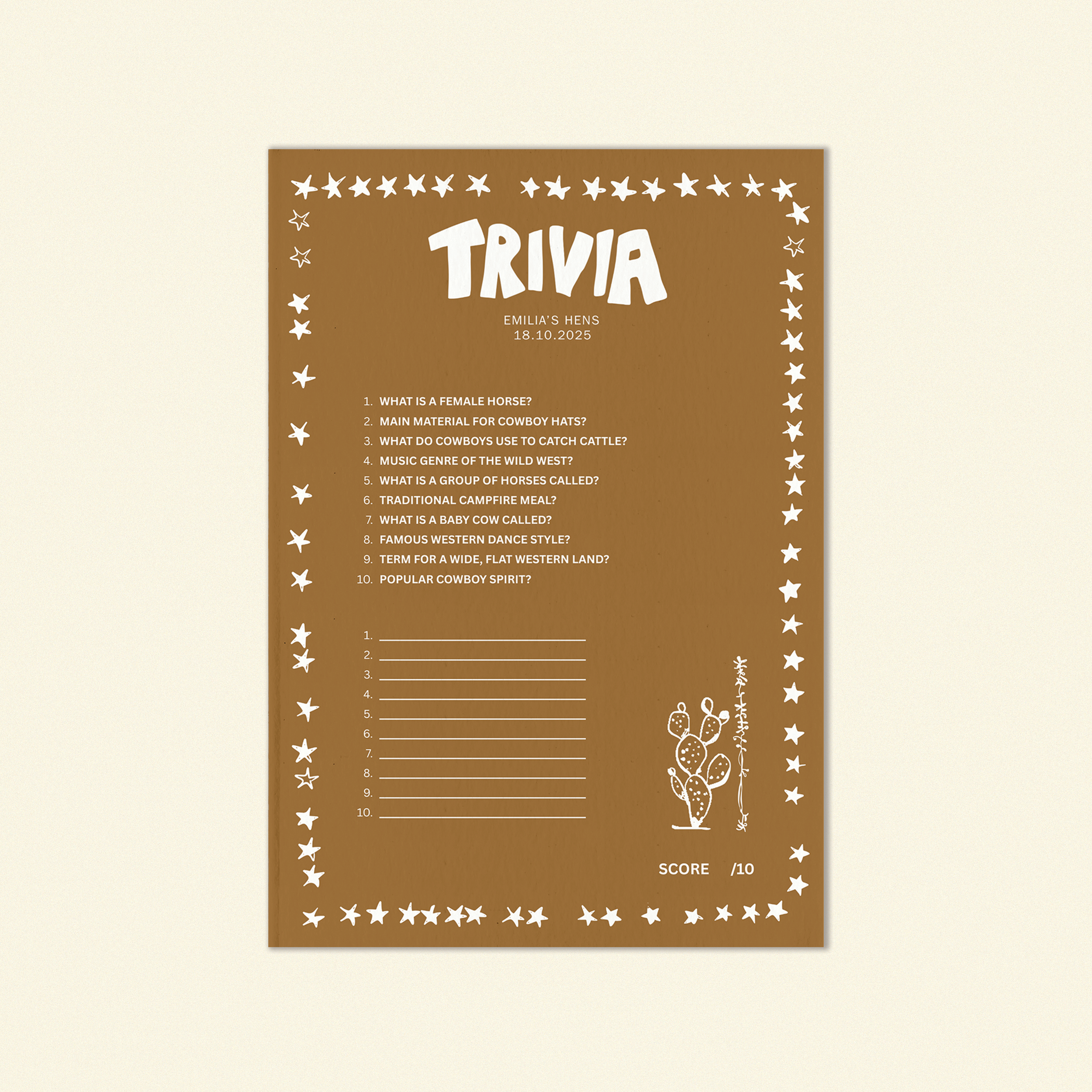 Spritz & Spurs Hens Game Brown Template (Option A)