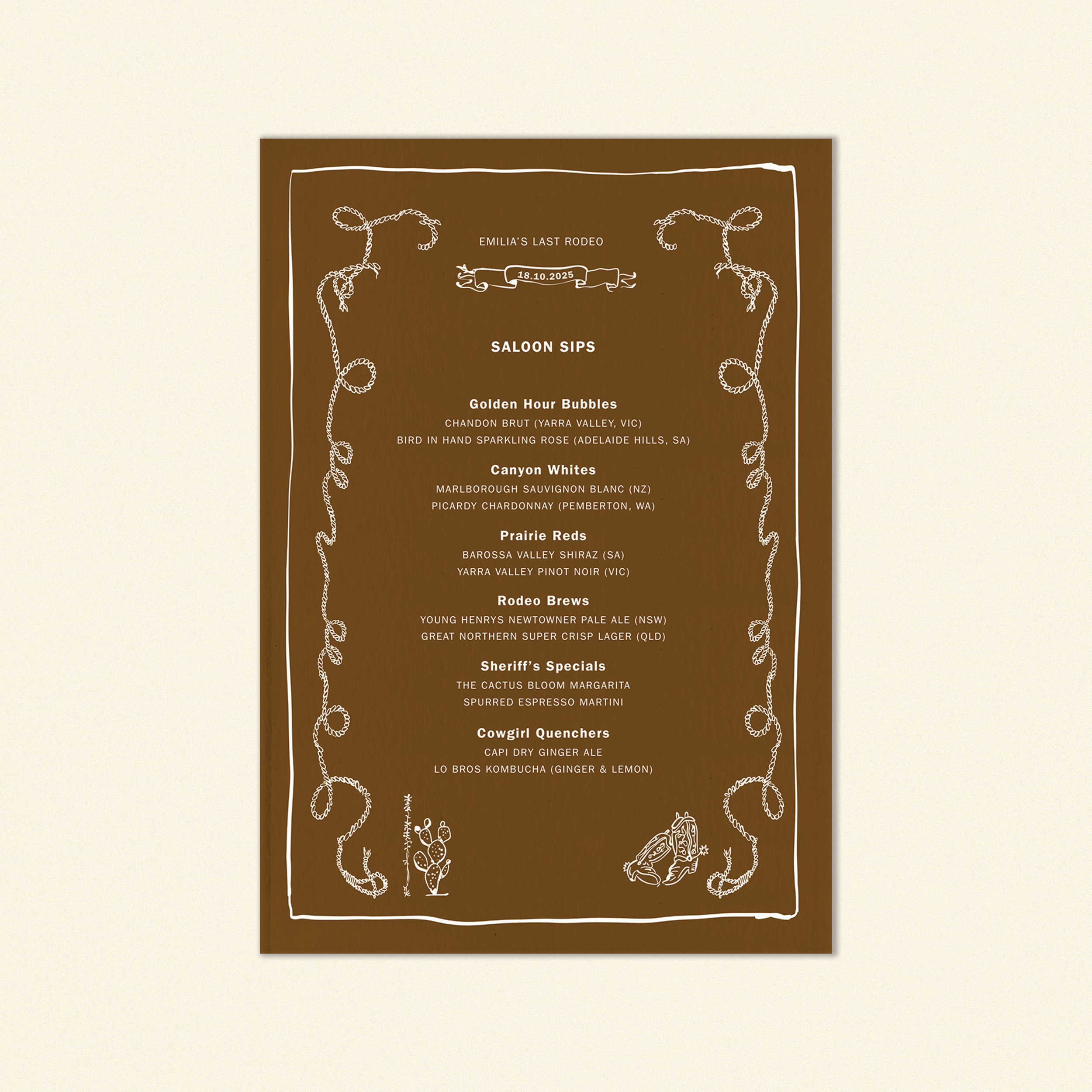Spritz & Spurs Beverage Menu Brown Template (Option B)