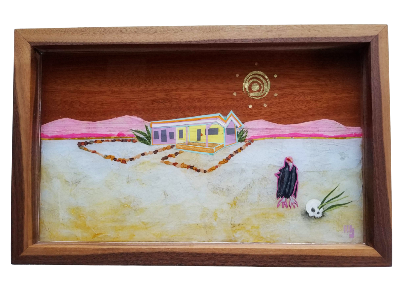 Paper collage on mahogany panel