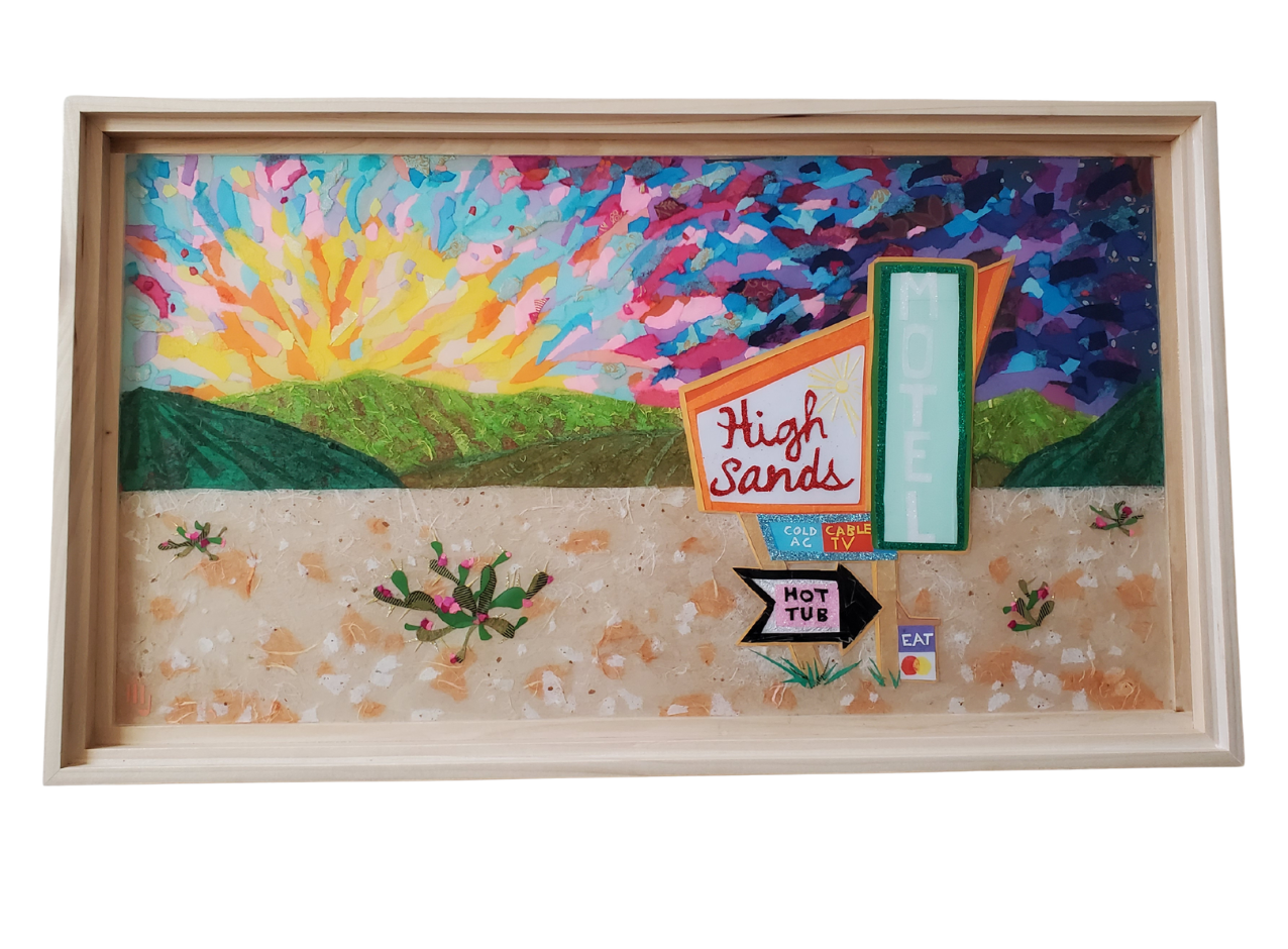 Paper collage on wood panel