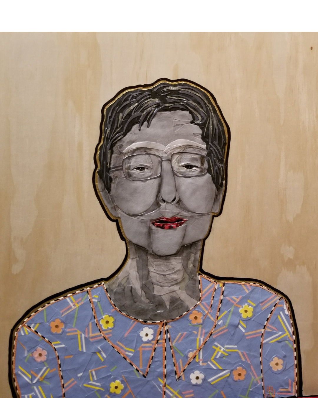 Paper collage on hardwood panel