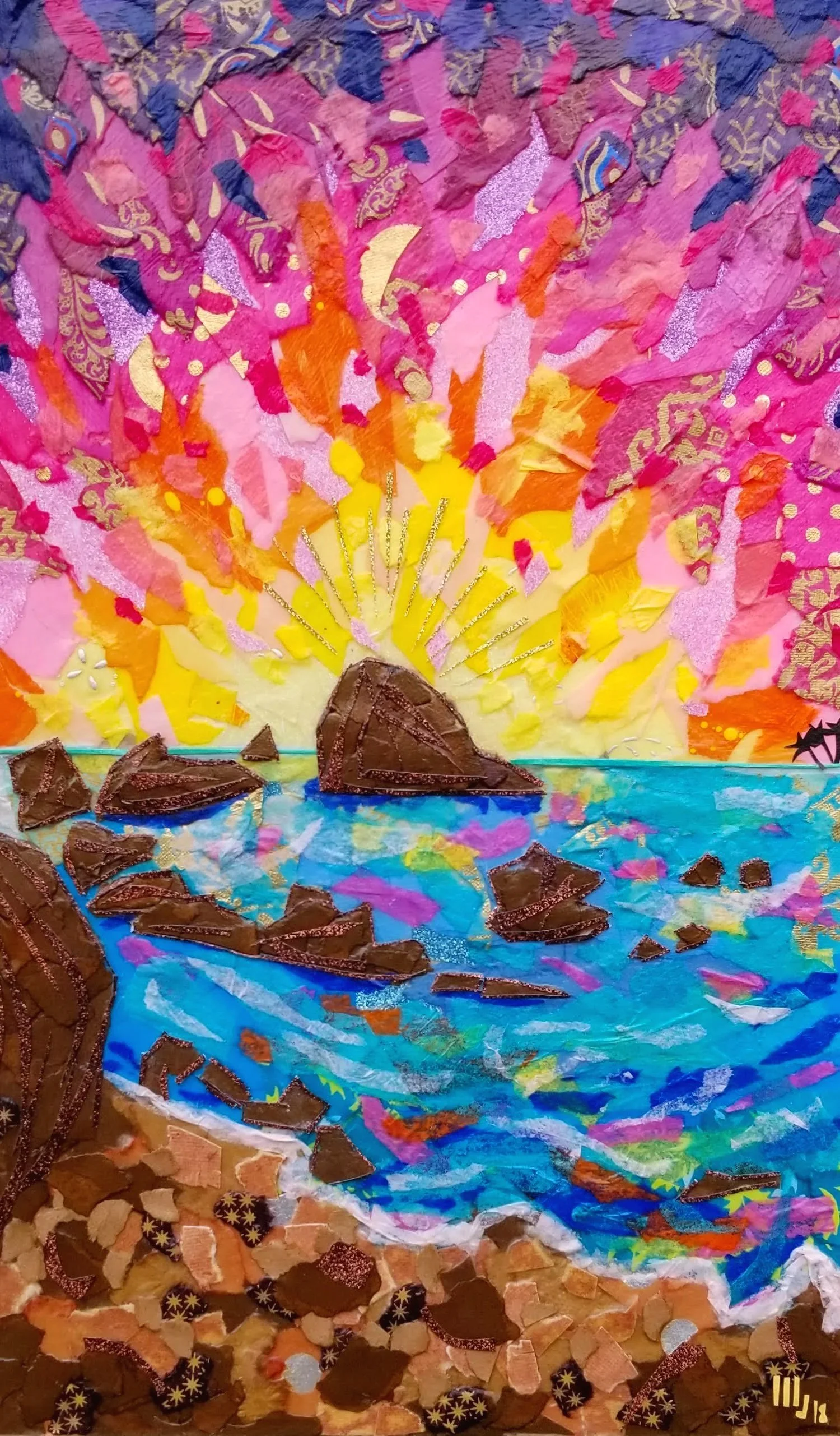 Paper collage on wood panel