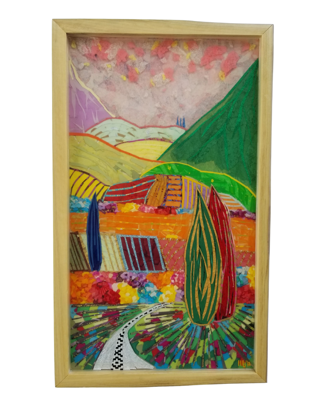 Paper collage on wood panel