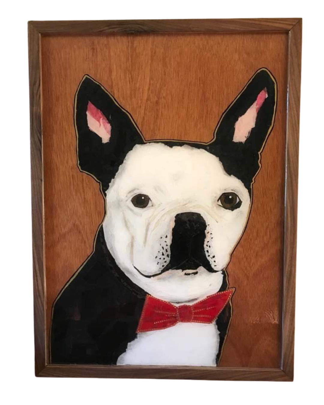 Paper collage on mahogany panel