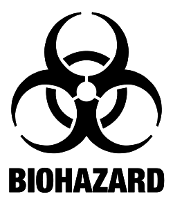 Biohazard symbol with the word 'BIOHAZARD' underneath.