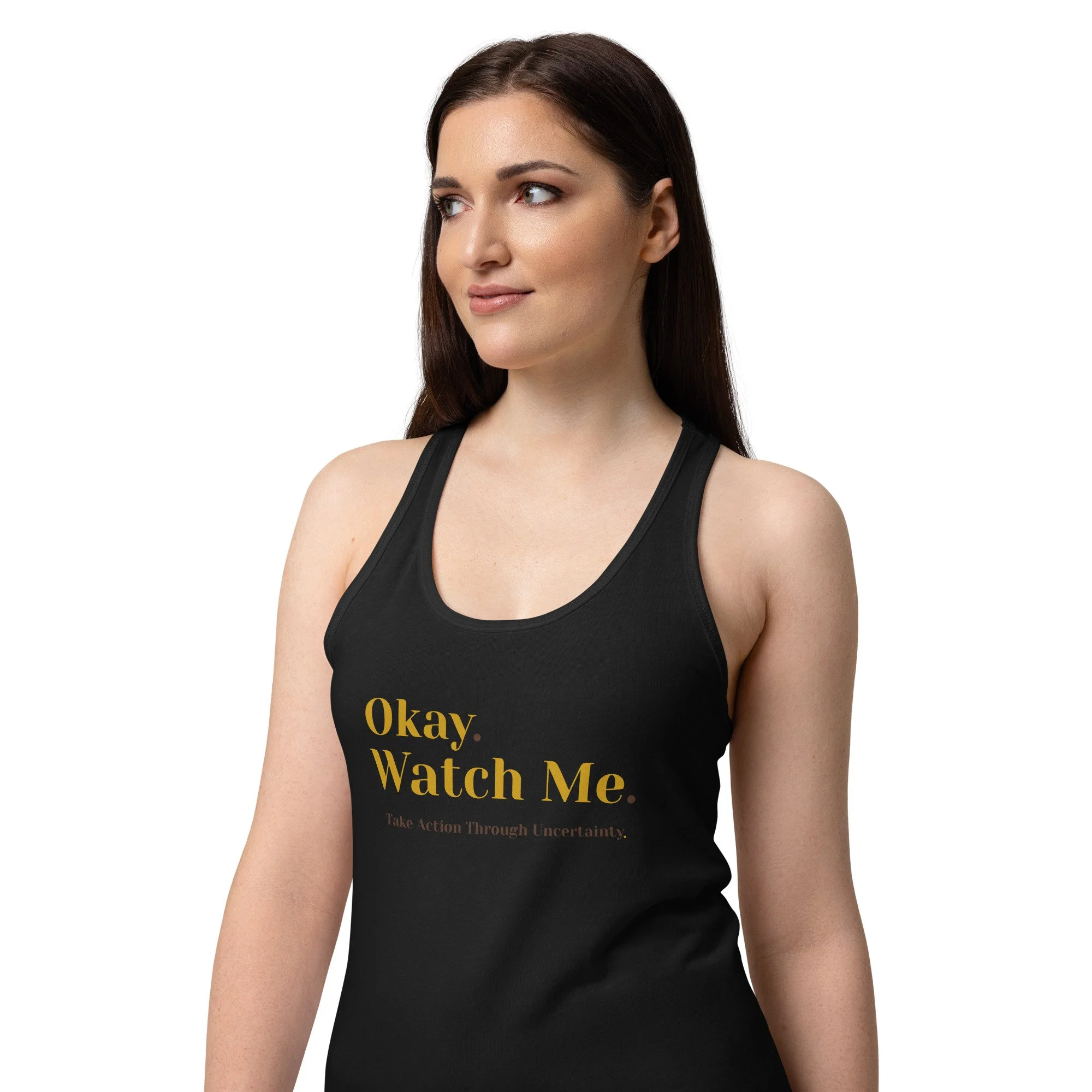 Women’s fitted racerback tank top - Find Your Hustle (Gold Font)