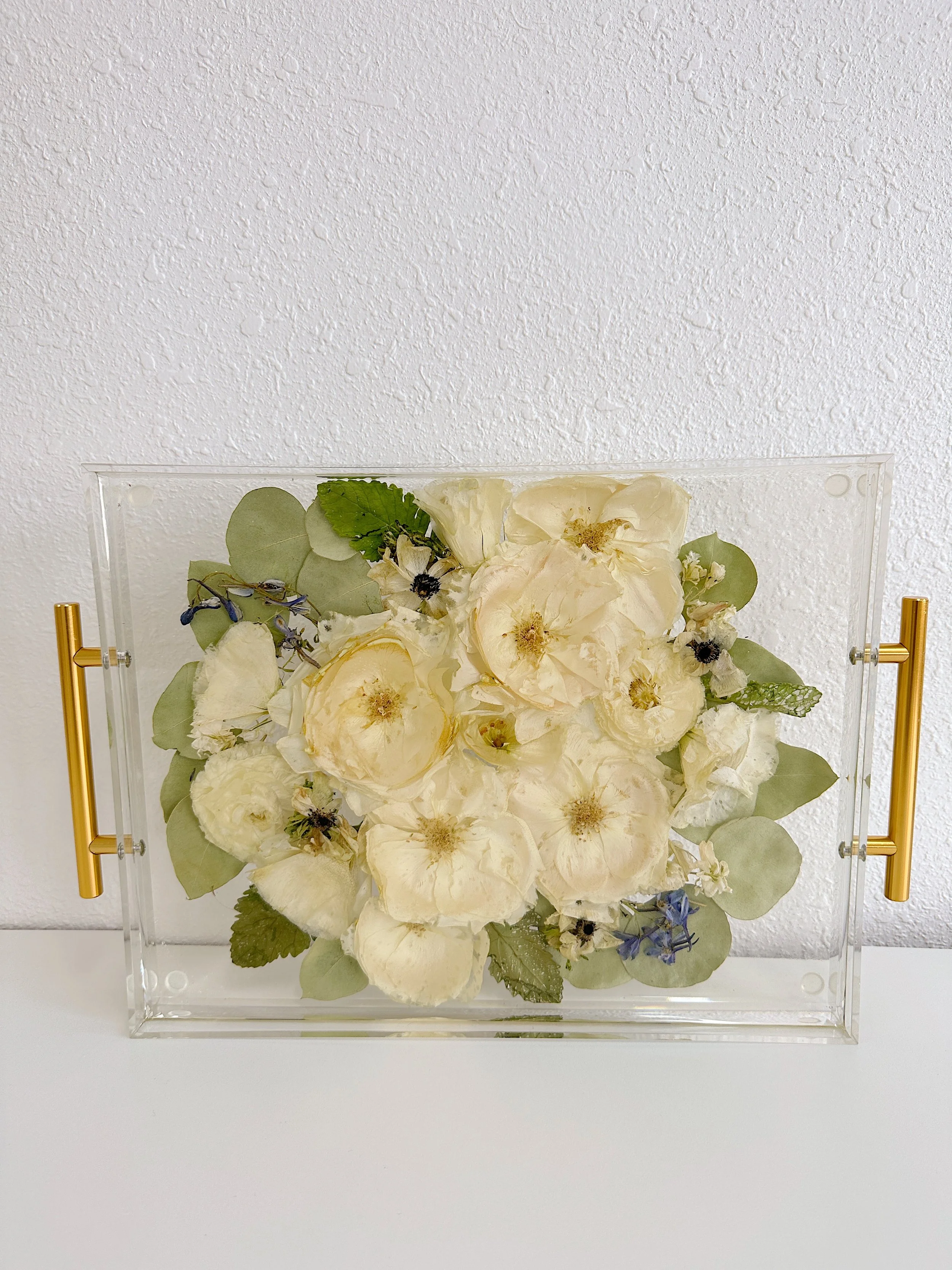 11x14 RECTANGLE Acrylic Tray Serving Tray with Gold Handles 