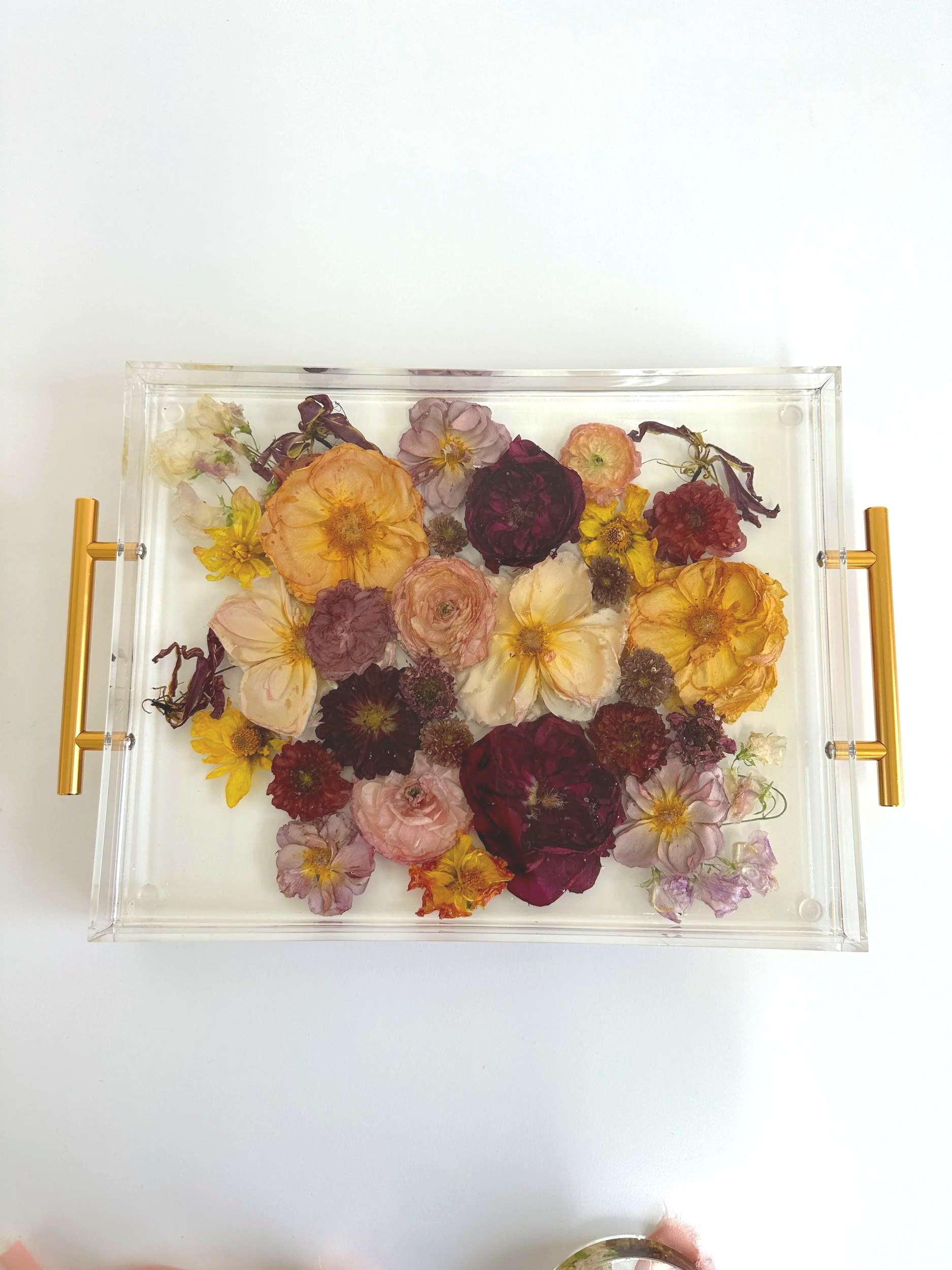 11x14 RECTANGLE Acrylic Tray Serving Tray with Gold Handles 