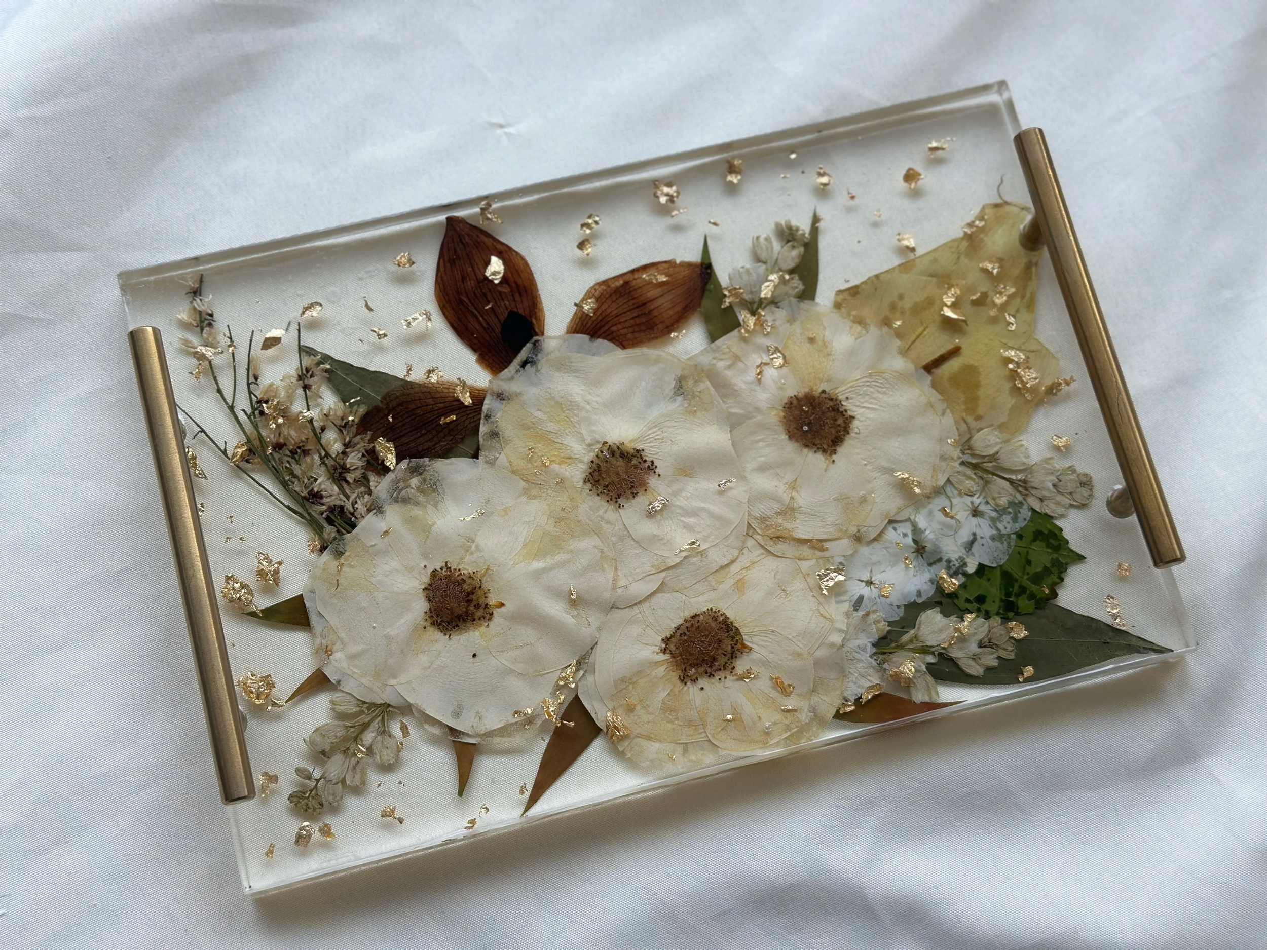 12x8x1 Resin Tray w/Gold Handles with Gold Flakes 