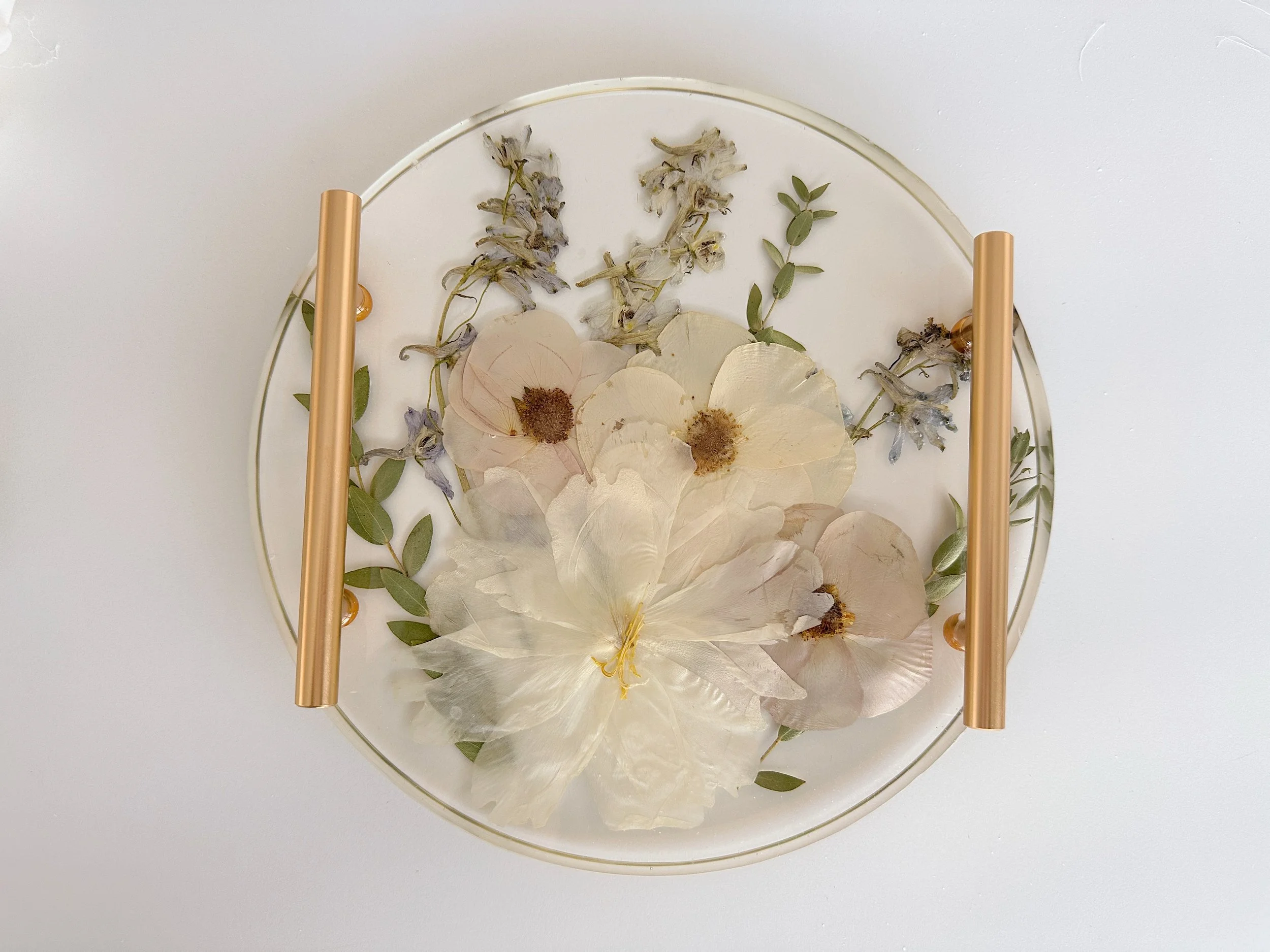 10" Round Resin Tray Gold Handles 