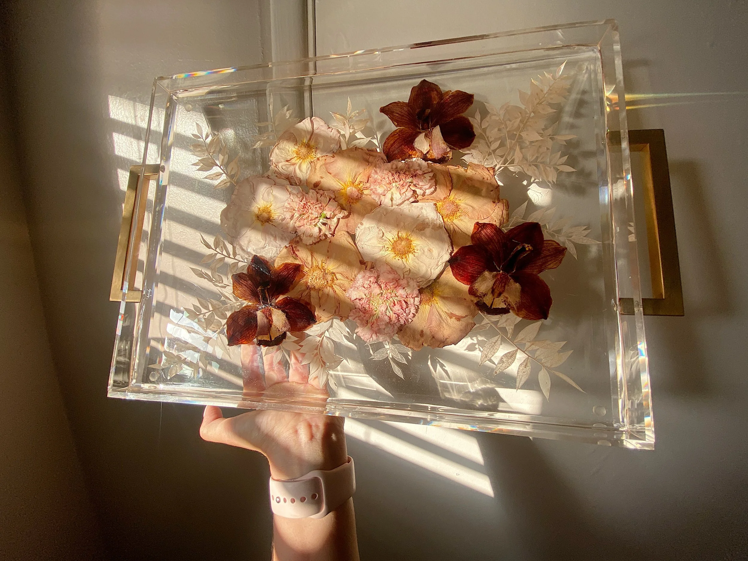 11x14 RECTANGLE Acrylic Tray Serving Tray with Gold Handles 