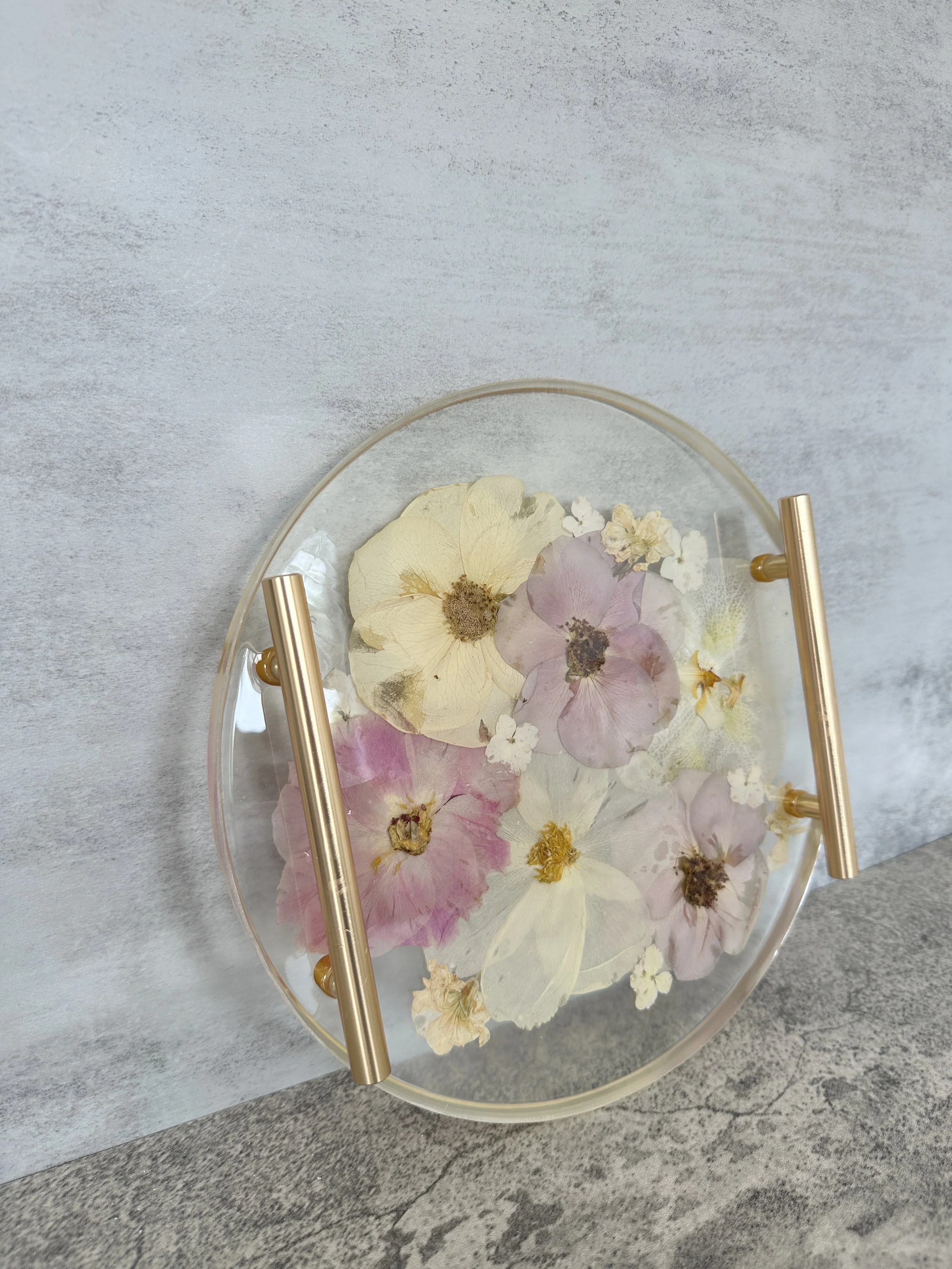 10" Round Resin Tray Gold Handles 