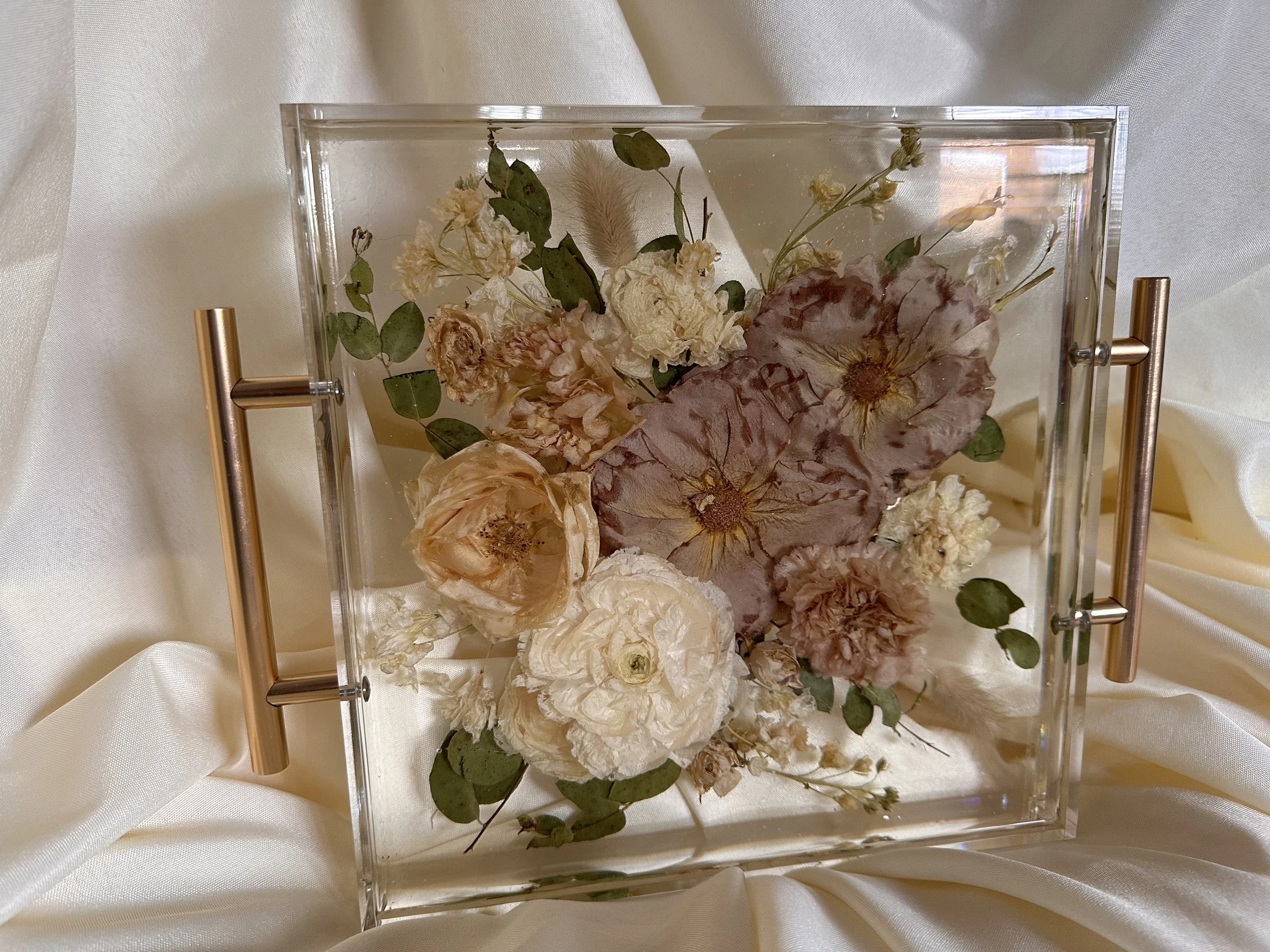 12x12 Square Acrylic Tray Serving Tray with Gold Handles 